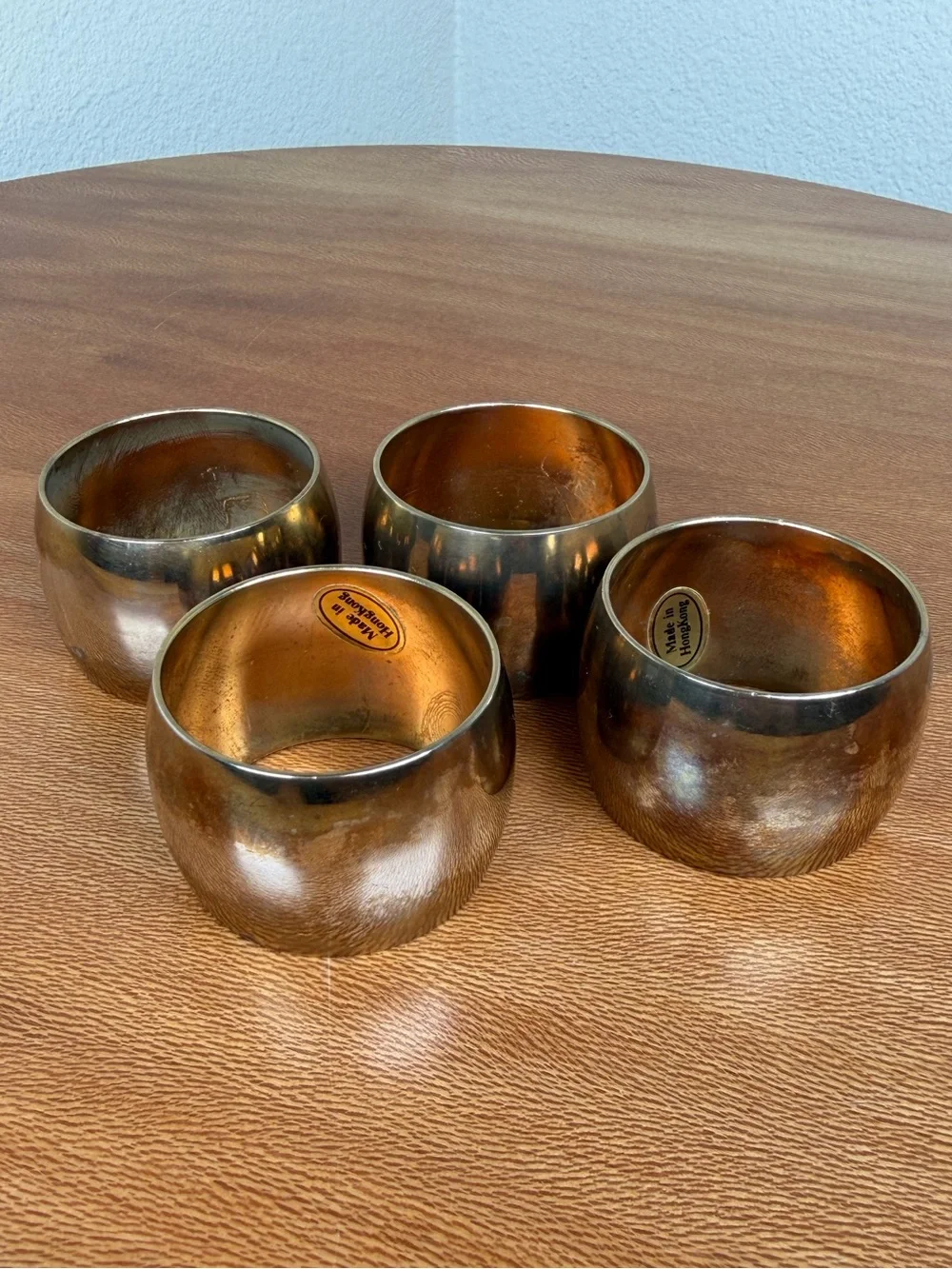 Vintage MCM Round Brass Napkin Rings Unadorned Set of 4